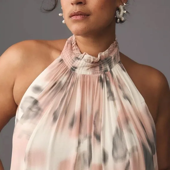 ANTHROPOLOGIE Maeve Sheer Printed Halter Maxi Dress Open Back Size 1X NEW - Picture 9 of 16